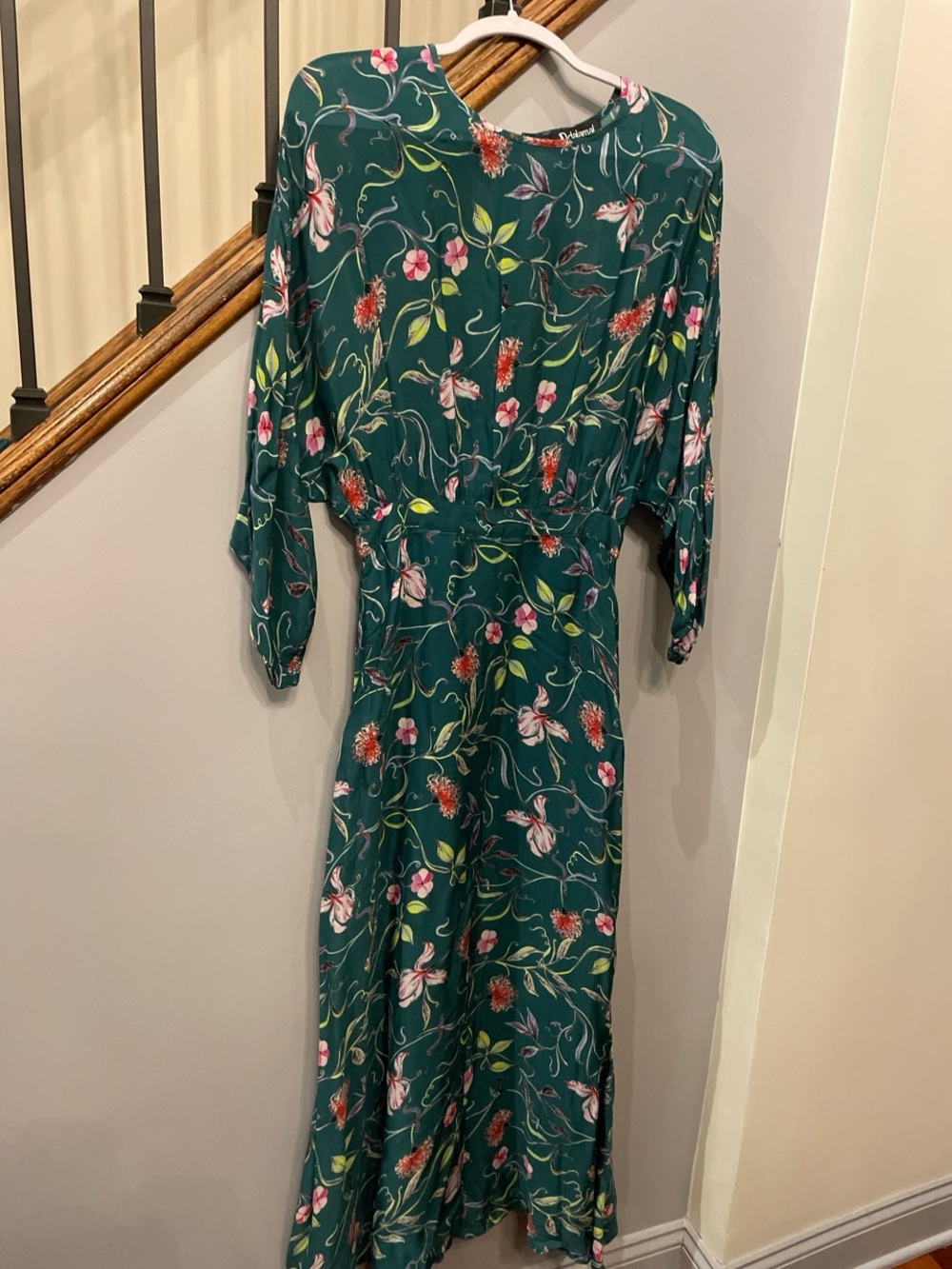 Floral Green Midi Dress with Cinched Waist